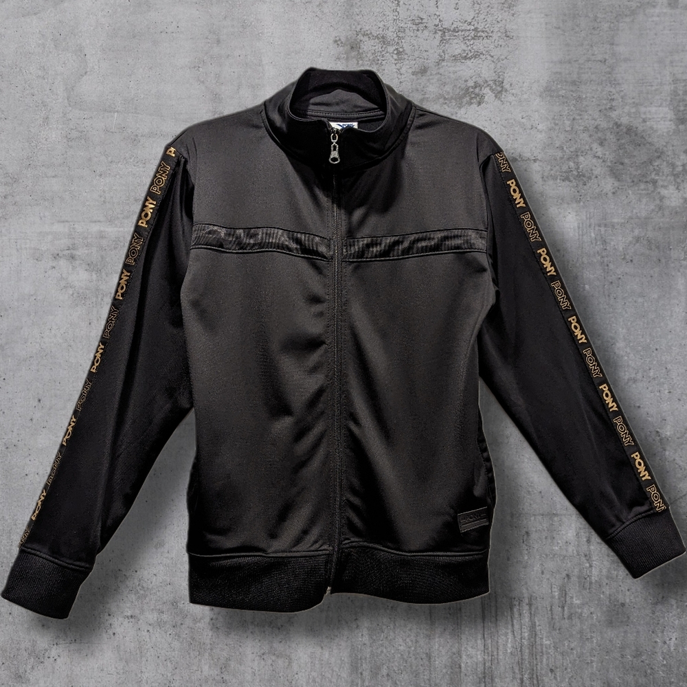Boys PONY Full-Zip Track Jacket Black Gold EUC sz XL (18/20) or Ladies S